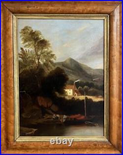 ANTIQUE OIL PAINTING Welsh Romantic Primitive Landscape MONMOUTHSHIRE 1878