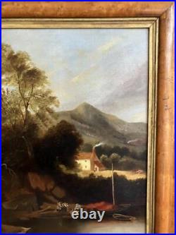 ANTIQUE OIL PAINTING Welsh Romantic Primitive Landscape MONMOUTHSHIRE 1878