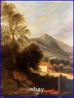 ANTIQUE OIL PAINTING Welsh Romantic Primitive Landscape MONMOUTHSHIRE 1878