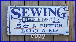 ANTIQUE SEWING SIGN. Buttons. Hand painted. Wood. Country. Folk Art