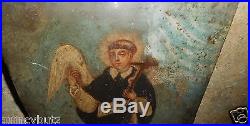 Antique Spanish Colonial Painted Folk Art On Tin Retablo Icon Religious Saint