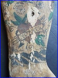 Antique Trade Sign Folk Art Tattoo Art Hand Painted Carved CIVIL War Era