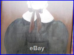 ANTIQUE circa 1850s PERIOD AMERICAN NEW ENGLAND FOLK ART PORTRAIT withPUFFY DRESS