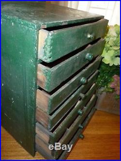 ANTIQUE multi DRAWER PRIMITIVE APOTHECARY with OLD GREEN Paint. FOLK ART