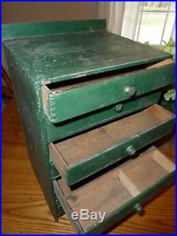 ANTIQUE multi DRAWER PRIMITIVE APOTHECARY with OLD GREEN Paint. FOLK ART