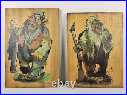 ART 2x VTG Original Signed Erik A Eriksen Paintings 14x9.5 Norwegian Folk Art