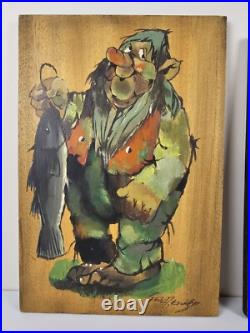 ART 2x VTG Original Signed Erik A Eriksen Paintings 14x9.5 Norwegian Folk Art