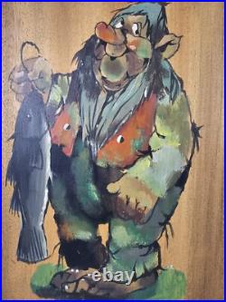 ART 2x VTG Original Signed Erik A Eriksen Paintings 14x9.5 Norwegian Folk Art