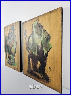 ART 2x VTG Original Signed Erik A Eriksen Paintings 14x9.5 Norwegian Folk Art