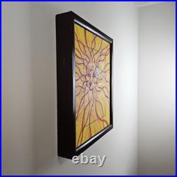 ART Original Painting Sun Face Modern Folk Art 21.75x18 In Custom Wood Frame