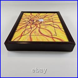 ART Original Painting Sun Face Modern Folk Art 21.75x18 In Custom Wood Frame
