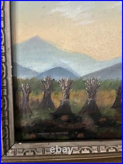 AUTUMN HARVEST, Antique FOLK ART Oil Painting, Beautiful OLD Gilt Frame