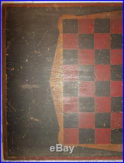 AWESOME Antique Penna. Folk Art Painted Wood Checkerboard Gameboard ESTATE FIND