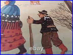 A. KOWALSKI Folk Art Village in a snow scene Original oil on canvas withframe