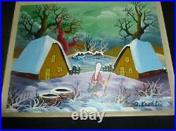 A. Kovatic Naive Folk Art Painting Winter Scene PAESAGGIO NAIF 11x9 Board