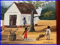 A. Willums, Folk Artist (Cleaning up the School) 12.5 X 15.5 including the frame