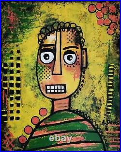A. Z. Davis 20 x 16 Painting Abstract Modern Folk Pop Raw Art Outsider Art