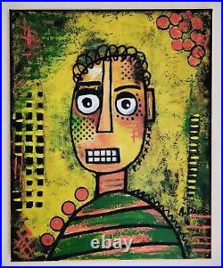 A. Z. Davis 20 x 16 Painting Abstract Modern Folk Pop Raw Art Outsider Art