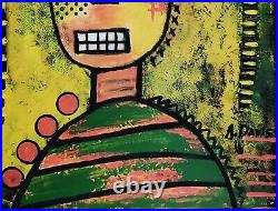 A. Z. Davis 20 x 16 Painting Abstract Modern Folk Pop Raw Art Outsider Art
