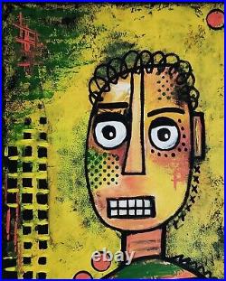 A. Z. Davis 20 x 16 Painting Abstract Modern Folk Pop Raw Art Outsider Art