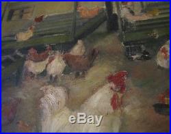 A wonderful Antique Folk Art WHITE ROCK CHICKEN COOP Oil on Canvas Painting