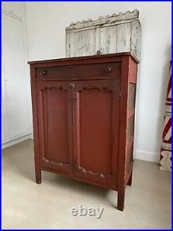 Aafa Antique Early Folk Art 1800 Cupboard Pie Safe Square Nails Dovetailed Paint