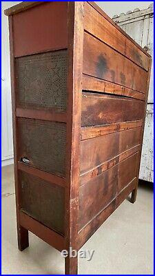 Aafa Antique Early Folk Art 1800 Cupboard Pie Safe Square Nails Dovetailed Paint