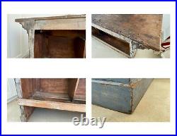 Aafa Antique Early Folk Art General Store Counter Old Blue Paint Square Nails