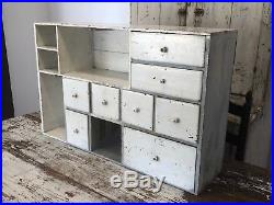 Aafa Antique Folk Art 8 Drawer Wood Apothecary White Cubby Cabinet Crates Paint
