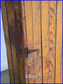 Aafa Antique Folk Art Cabinet Cupboard Old Pumpkin Blue Red Paint Rosehead Nail