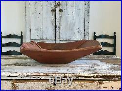 Aafa Antique Folk Art Grain Measure Dough Bowl Original Paint Red Square Nails