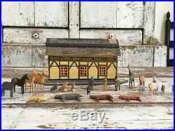 Aafa Antique Folk Art Noahs Ark With 22 Animals German Great Original Paint