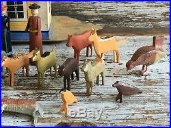 Aafa Antique Folk Art Noahs Ark With 26 Animals German Great Original Paint
