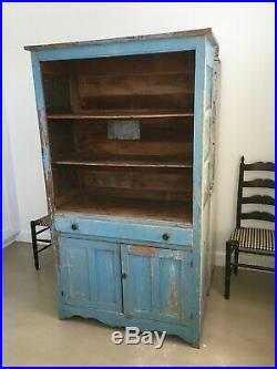 Aafa Antique Folk Art Pie Safe Cabinet Cupboard Original Robins Egg Blue Paint