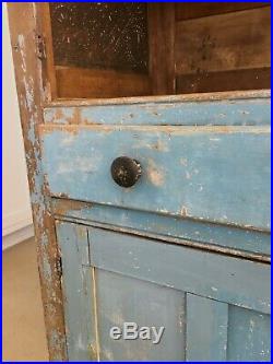Aafa Antique Folk Art Pie Safe Cabinet Cupboard Original Robins Egg Blue Paint