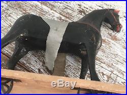 Aafa Antique Folk Art Primitive Pull Toy Wood Horse Original Hand Painted Black