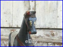 Aafa Antique Folk Art Primitive Pull Toy Wood Horse Original Hand Painted Black
