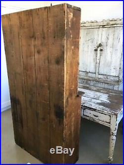 Aafa Antique Folk Art Wood Stepback Cabinet Cupboard Original Oxblood Red Paint