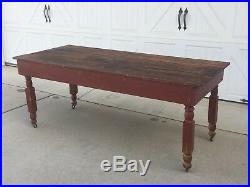 Aafa Early Antique Folk Art Wood Harvest Fall Farm Table Original Red Paint