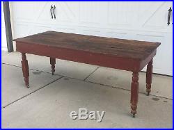 Aafa Early Antique Folk Art Wood Harvest Fall Farm Table Original Red Paint