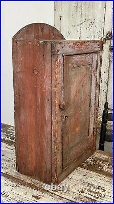 Aafa Early Folk Art Antique Cabinet Cupboard Old Red Grey Paint Square Nails