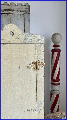Aafa Early Folk Art Antique Wall Cabinet Cupboard Old Buttercream Paint Crates