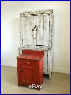 Aafa Folk Art Antique Early 1800's Original Paint Primitive Red Wood Cabinet