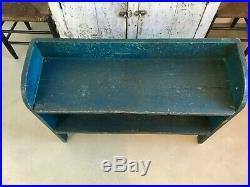 Aafa Folk Art Antique Primitive Bucket Bench Wood Old Blue Paint Square Nails