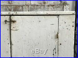 Aafa Folk Art Antique Wood Cabinet Cupboard Old White Paint Square Nails Early
