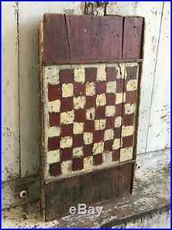 Aafa Folk Art Single Sided Game Checker Board Original Red Paint Square Nails