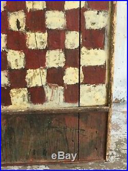 Aafa Folk Art Single Sided Game Checker Board Original Red Paint Square Nails