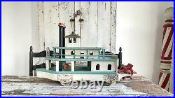 Aafa Ooak Antique Folk Art Primitive Pull Toy Steamboat Nautical Original Paint