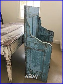 Aafa Ooak Folk Art Antique Primitive Garden Seat From Doors Alligator Blue Paint