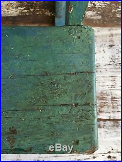 Aafa Ooak Folk Art Antique Primitive Step Stool / Shelf Alligator Blue Paint